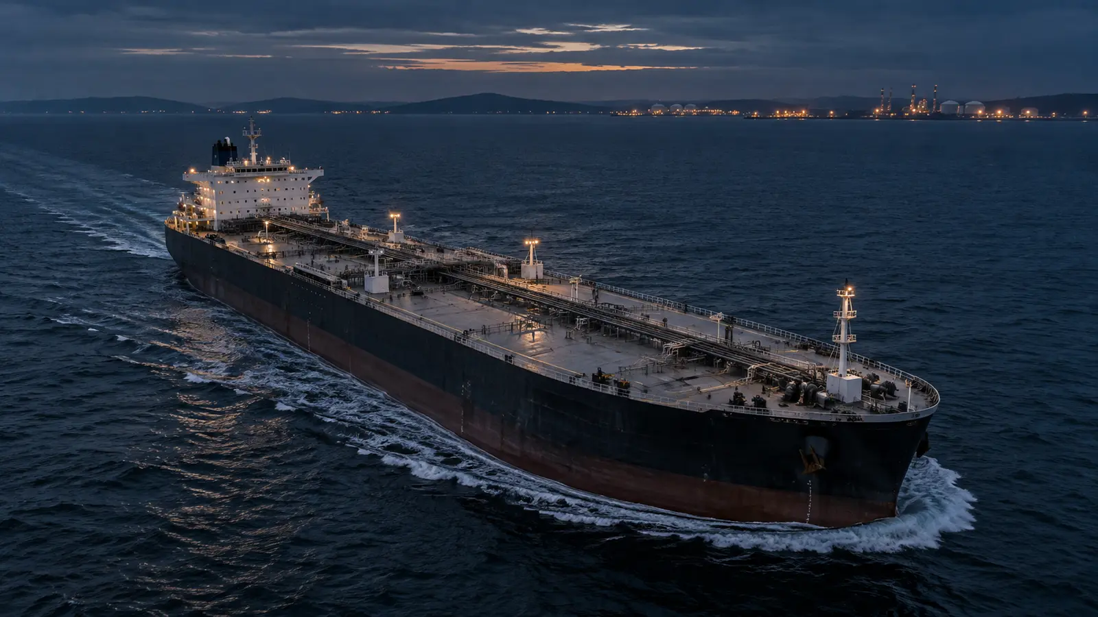 Illustrative sector image of an anonymous tanker at blue hour